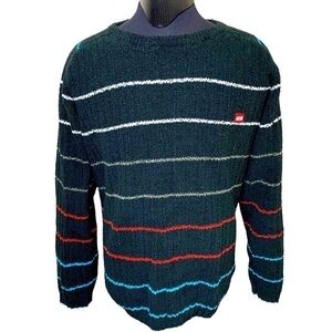 𝅺OCEAN Earth Cozy Oversized Black Stripes Chenilles Knit Wool Blend Sweater XL